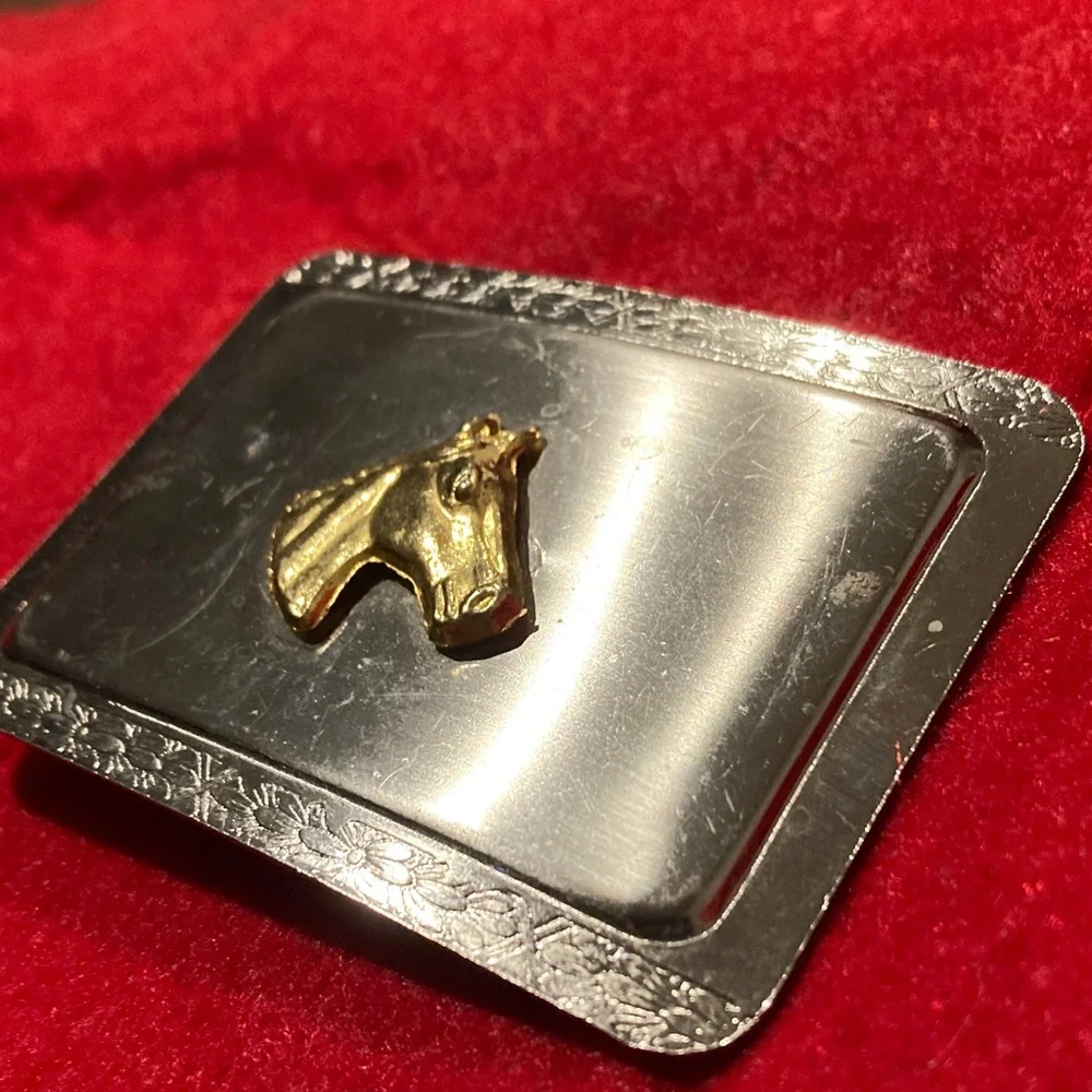 Gold Horse Head Silver-tone Belt Buckle - Men Accessories